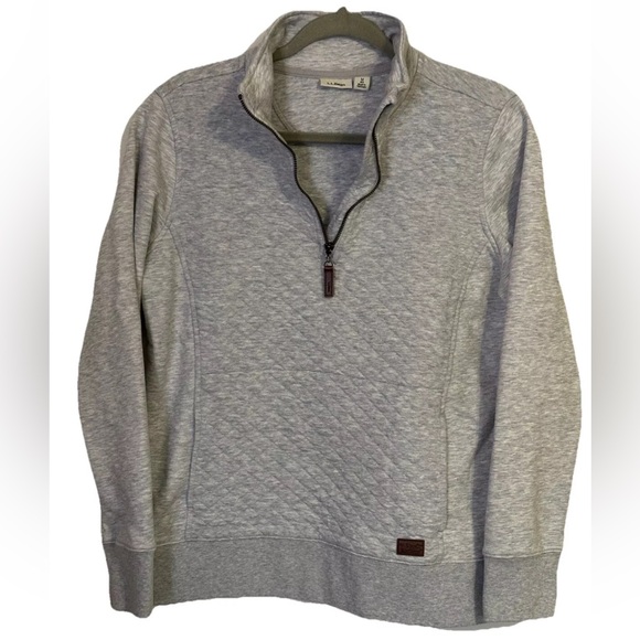 LL Bean Women’s Quilted Quarter Zip Pullover Kangaroo Pocket Sweater Size M Gray - Picture 1 of 11